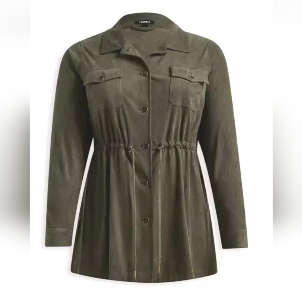 Torrid Cargo Coat Woman Plus 2X Suede Feel Green Zip Jacket Fairy Boho City